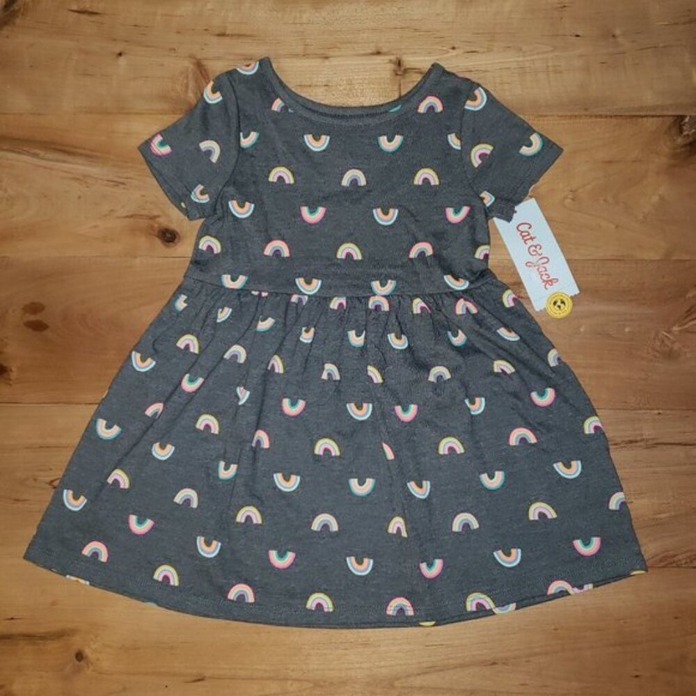 Toddler Girls Gray Rainbow Short Sleeve Dress